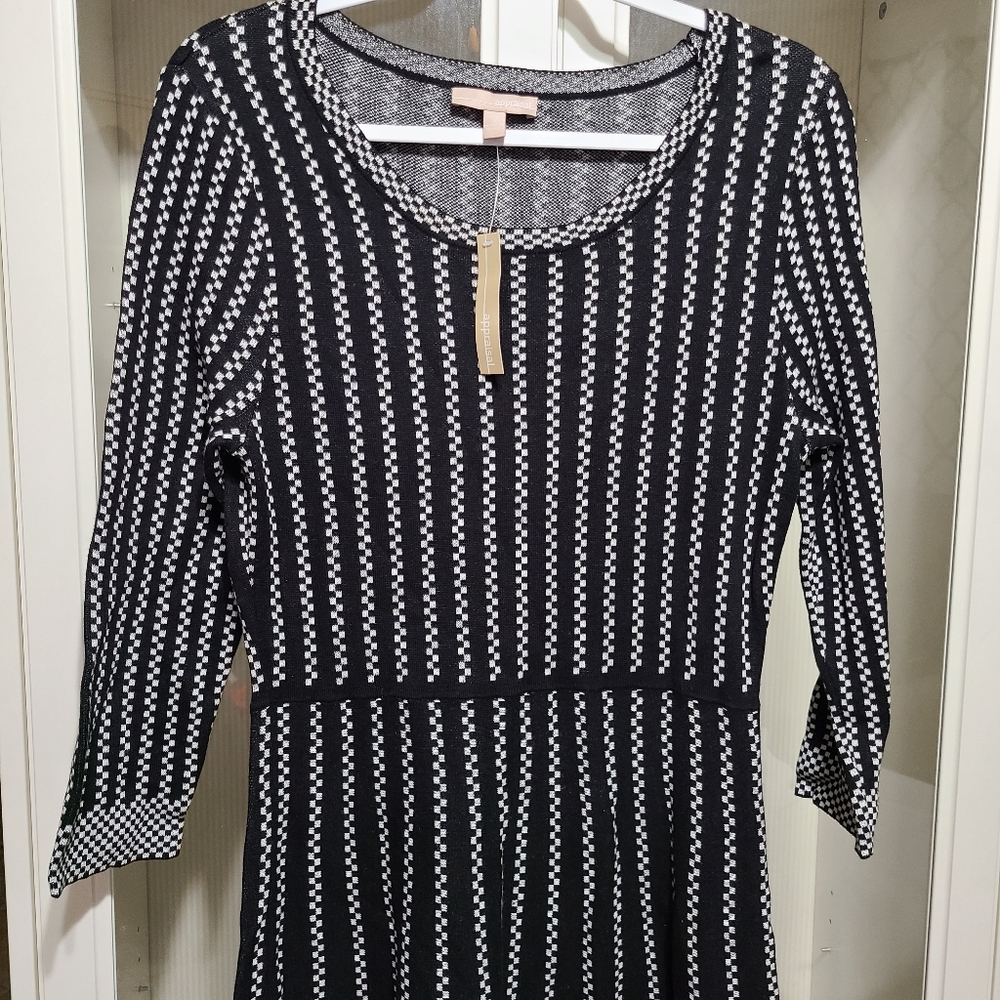 NWT Appraisal Black and White Checkered Knitted Dress sz L
